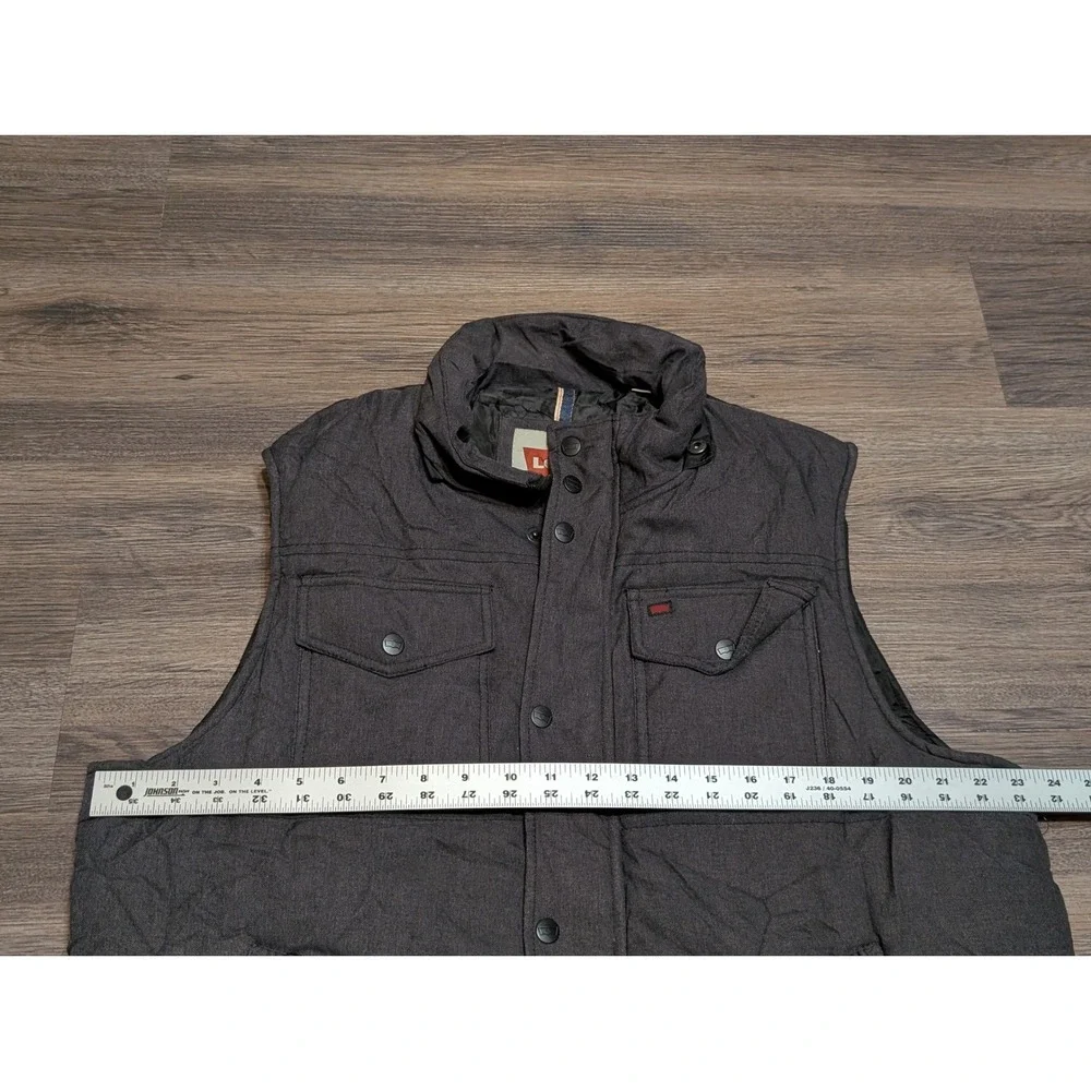 Levi's Mens Quilted Vest Puffer‎ Charcoal Grey Snap Front Pockets Size L